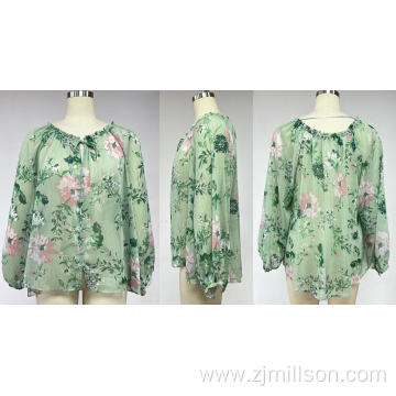 Metallic Thread Floral Print Blouse